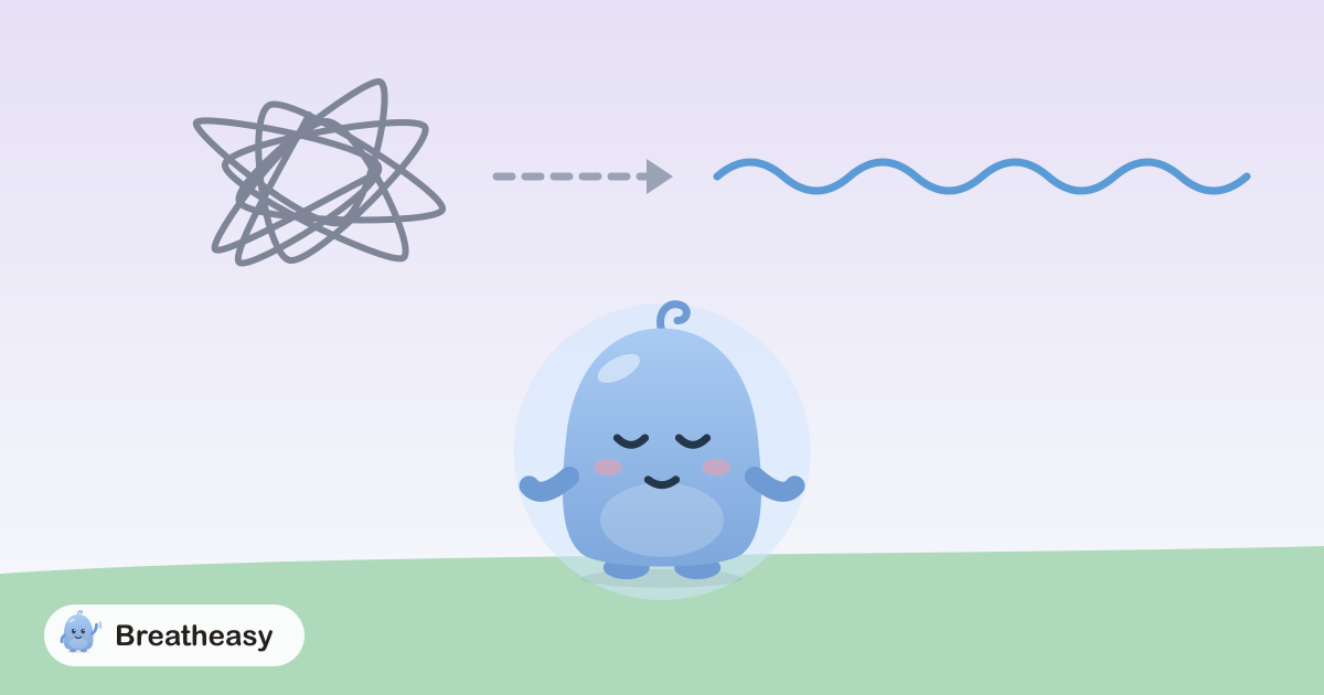 Luma breathing calmly beneath a tangle of scribbled thoughts that turns into a smooth, gentle wave.
