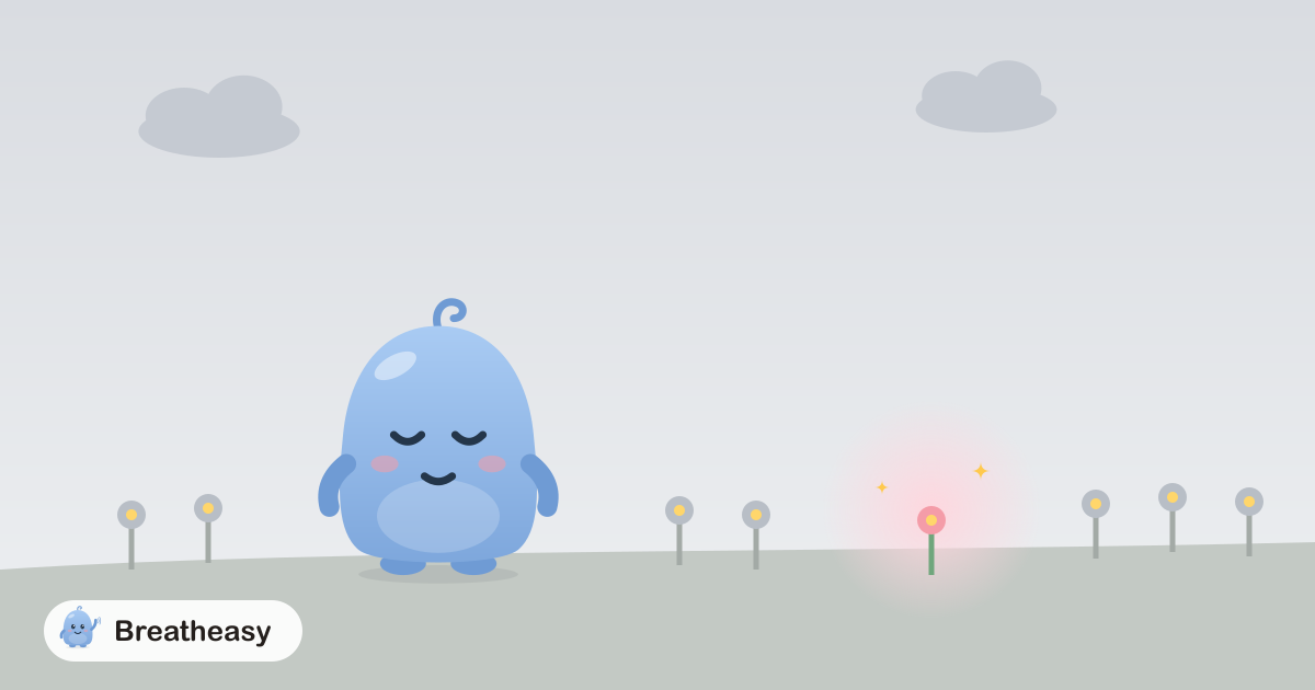 Luma standing in a grey, colourless garden, near a single small flower that glows with soft pink colour.