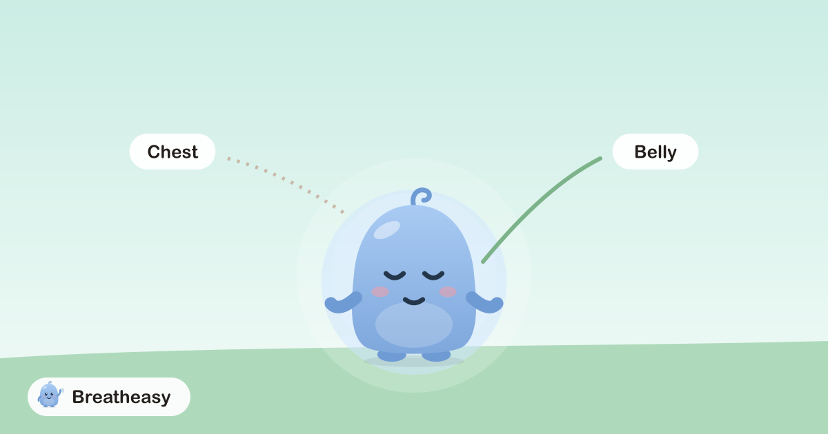 Luma with one hand on its chest and one on its tummy, breathing slowly, with soft circles rising and falling.