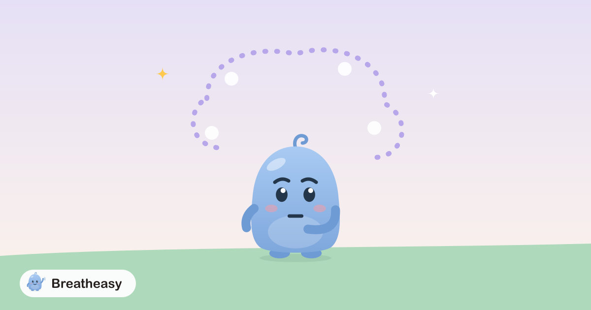 Luma with a little swirly cloud floating around its head, gently pressing its temples with a calm expression.