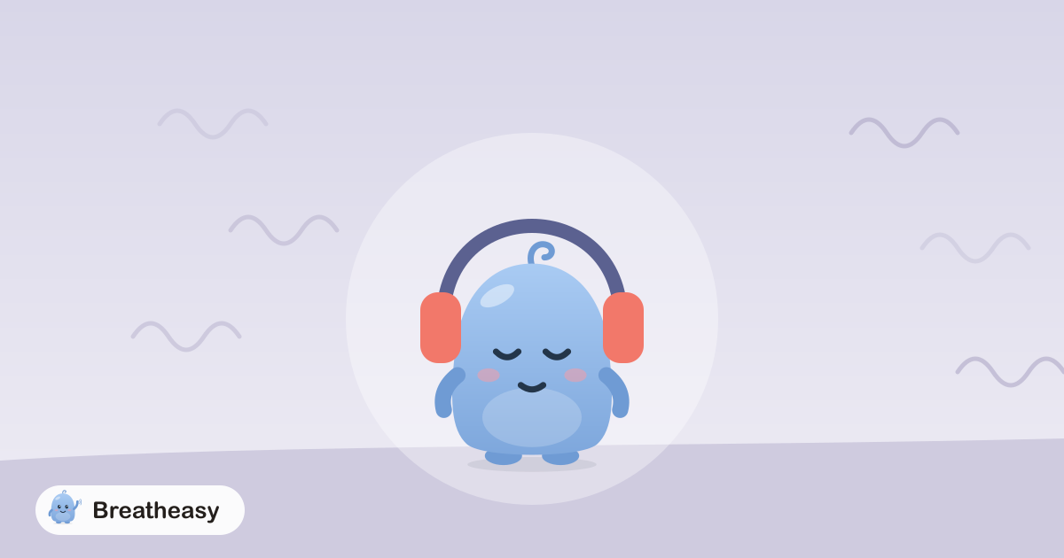 Luma wearing big cosy headphones, sitting in a calm, dim corner while noisy squiggles fade away in the background.