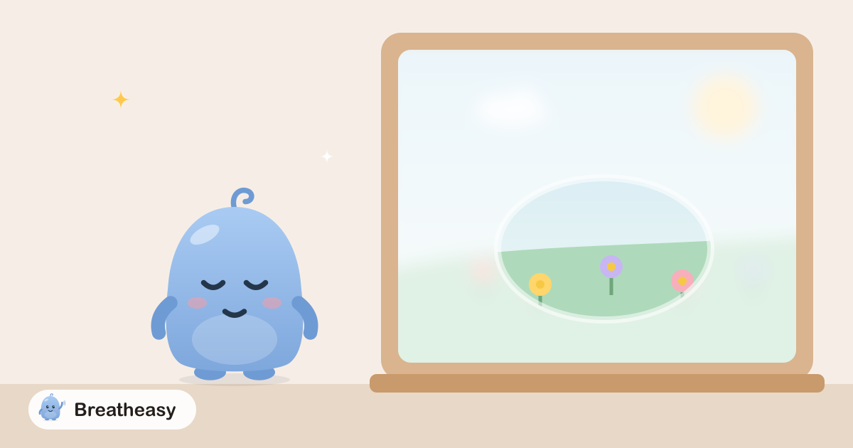 Luma looking through a softly fogged window at a hazy, dreamlike garden, with a clear patch where the glass has been wiped.