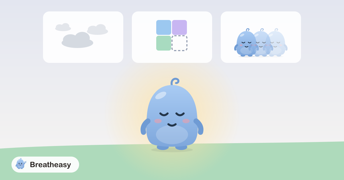 Luma standing in a warm glow beneath three gentle panels: one misty, one with a missing puzzle piece and one with several faded reflections of Luma.