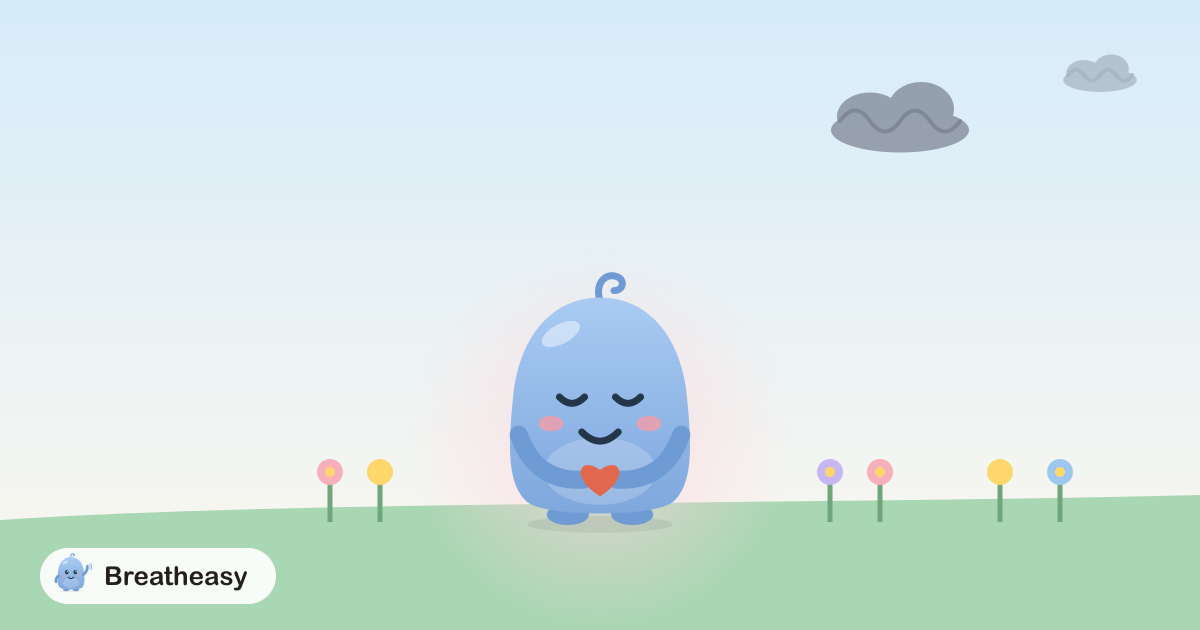 Luma holding a small heart among flowers as a dark, scribbly cloud drifts away overhead.