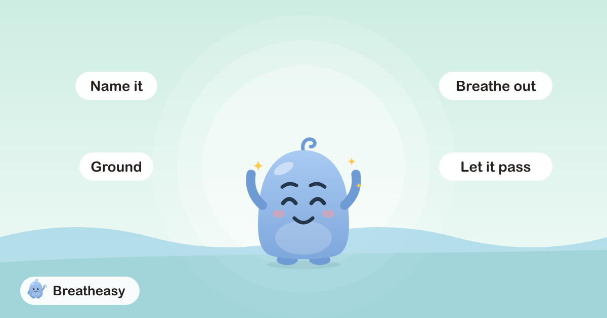 Luma holding up a small hand like a gentle stop sign, smiling, with a calm wave settling behind.