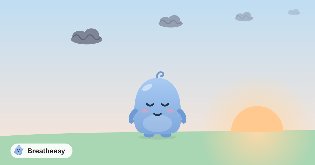 Luma standing calmly at sunrise as a few dark, scribbly clouds drift away across a soft blue sky.